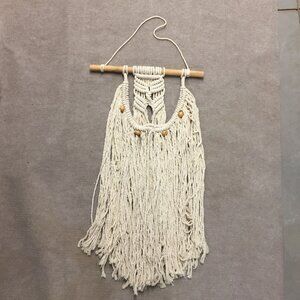 Macrame Wall Hanging Boho Art Decor With Wooden Beads & Rod